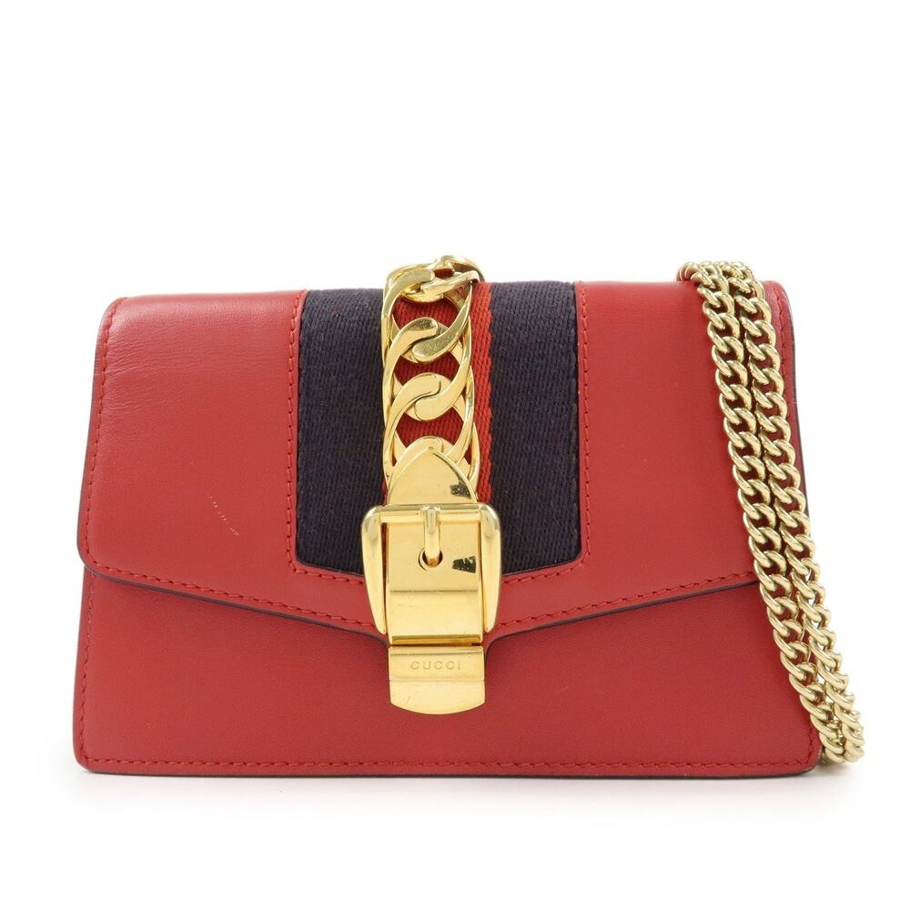 Gucci Leather Sylvie Mini Flap Bag Red